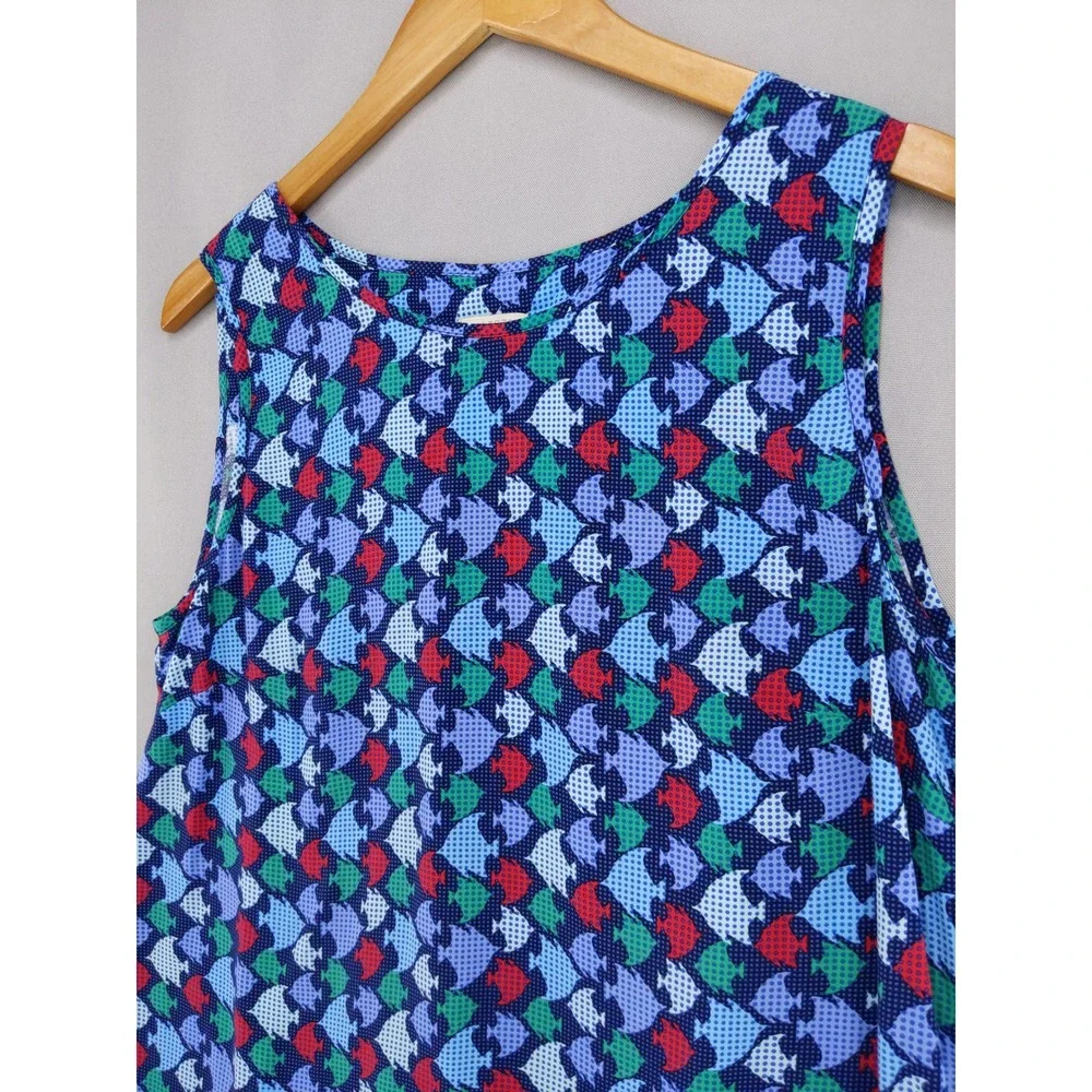 Talbots Tank Top Women Medium Blue Fish Print Sleeveless Rayon Blouse
